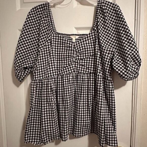 Terra & Sky Women's Plus Size Gingham Woven Top. Black, white. Size 1X NWOT - Picture 1 of 6